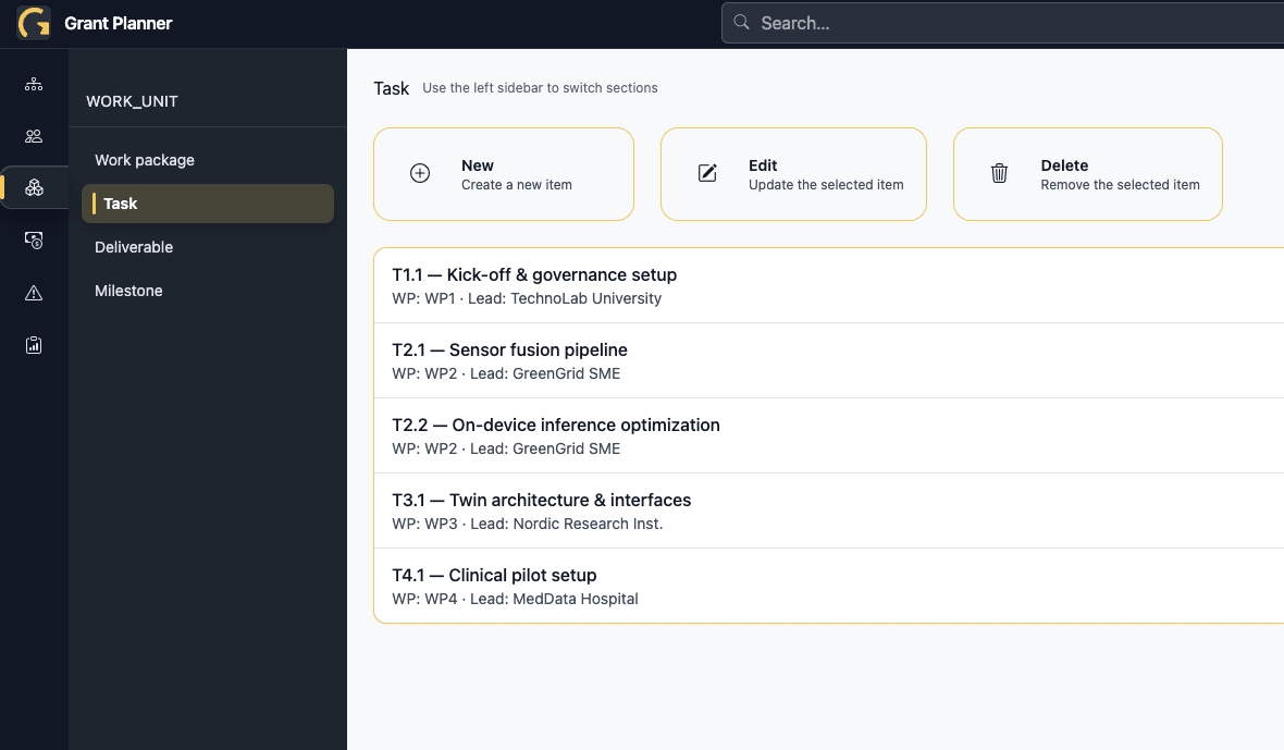 List, Kanban and Gantt views